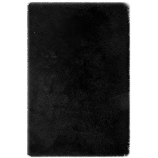 GHOUSE Silky Faux Fur Sheepskin Shag Black 3 ft. x 4 ft. Fluffy Fuzzy Area Rug