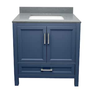 Nevado 31 in. W x 22 in. D x 36 in. H Bath Vanity in Navy Blue with Quartz Stone Galaxy Gray Top with White Basin