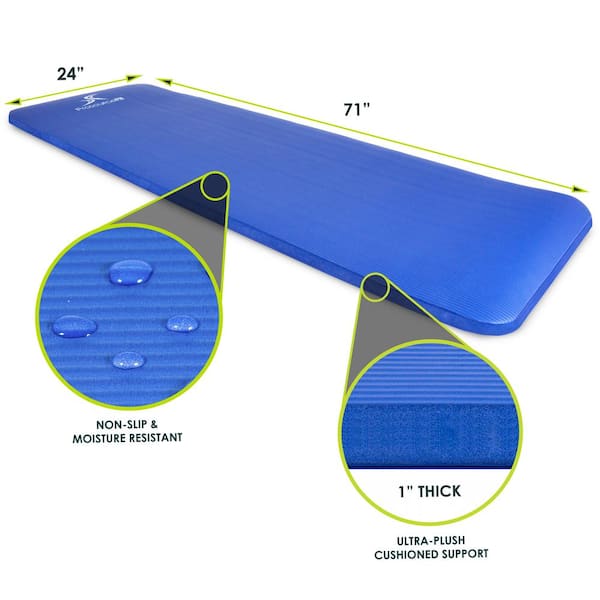 PROSOURCEFIT All Purpose Blue 71 in. L x 24 in. W x 1 in. T Extra Thick Yoga  and Pilates Exercise Mat Non Slip (11.83 sq. ft.) ps-1998-etm-blue - The Home  Depot