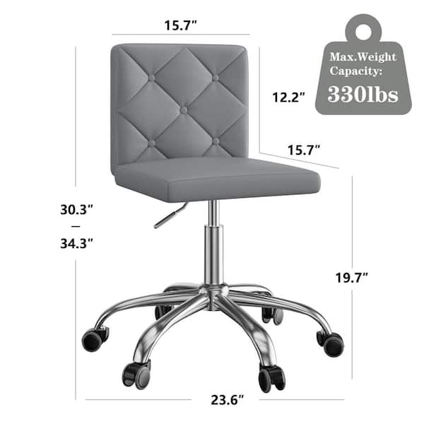 Ergonomic Office Chair with Tufted PU Leather Backrest, Adjustable Swivel Desk Chair, Gray Rolling Computer Chair