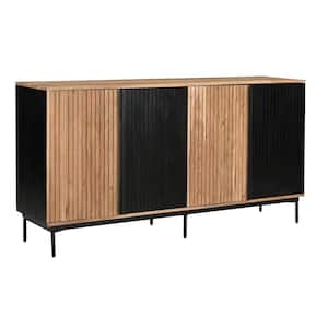 Easton Natural and Black Wood Top 63 in. Credenza with Four Doors