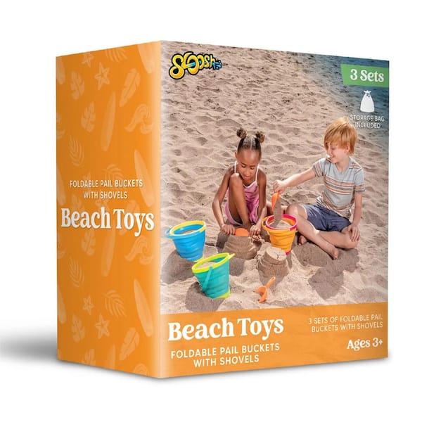 3 Packs Foldable Pail Bucket with Shovels and Mesh Bag