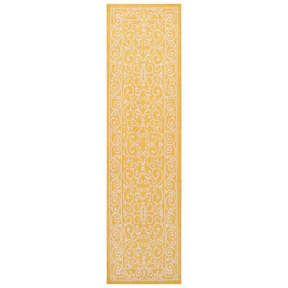 Yellow Polypropylene 2 ft. x 8 ft. Floral Indoor Runner Rug