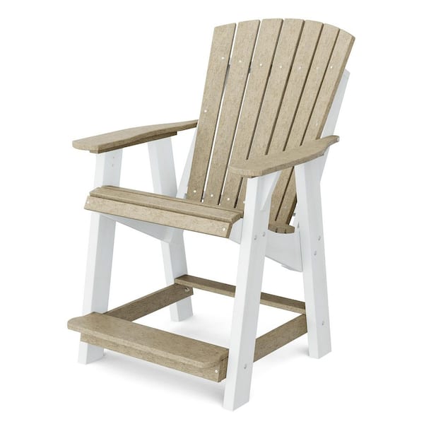 Heritage Weathered Wood and White Plastic Outdoor High Adirondack Chair