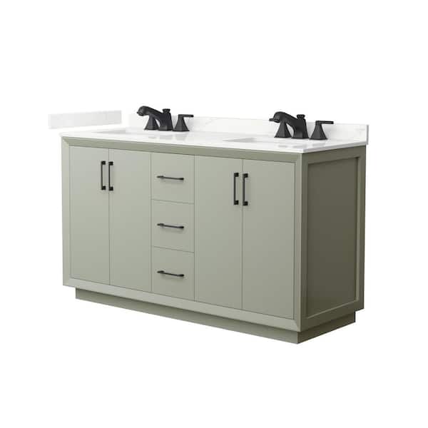 Wyndham Collection Strada 60 in. W x 22 in. D x 35 in. H Double Bath Vanity in Light Green with Giotto Quartz Top