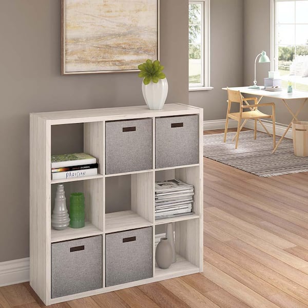 43.98 in. H x 43.82 in. W x 13.50 in. D Bleached Walnut Wood Large 9- Cube Organizer