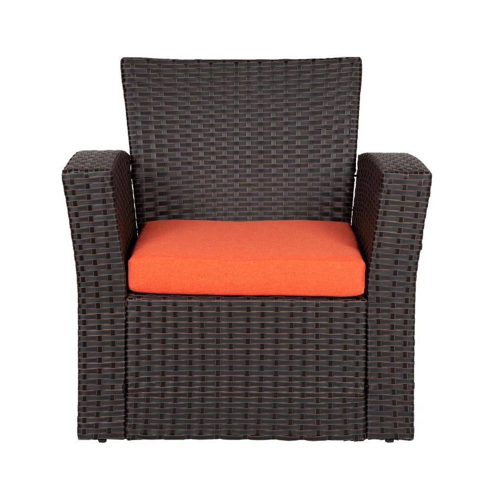 Grandview Outdoor Chocolate Wicker 4-Piece Patio Set with Orange Cushions