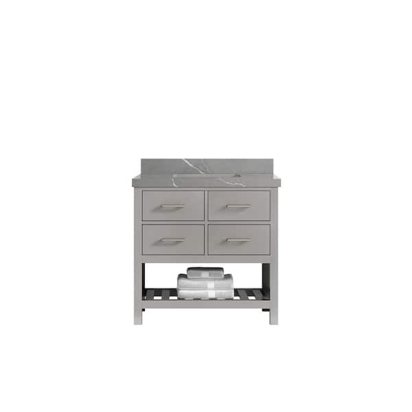Willow Collections Parker 36 in. W x 22 in. D x 36 in. H Center Sink Bath Vanity in Elephant Gray with 2 in. Piatra Quartz Top