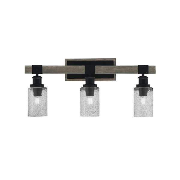 Unbranded Richmond 25.25 in. 3 Light Vanity Light Matte Black and Painted Woodlook Metal with 4 in. Smoke Bubble no bulbs included