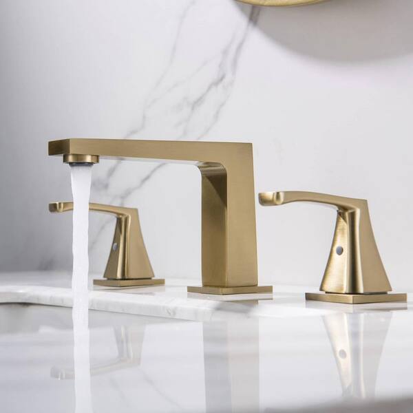 FLG 8 in. Widespread Double Handle Bathroom Faucet 3 Holes 304 Stainless Steel Sink Basin Faucets in Brushed Gold