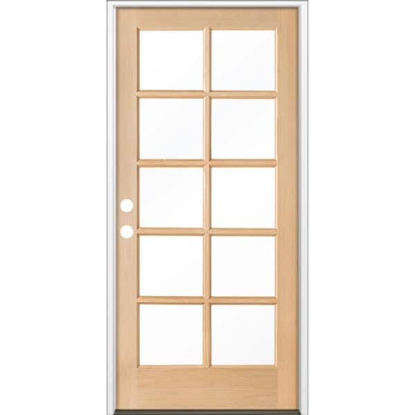 36 in. x 80 in. French RH Full Lite Clear Glass Unfinished Hemlock Prehung Front Door