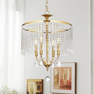 4-Light Modern Gold Hanging Chandelier Pendant Lighting with K9 Crystal Dangles