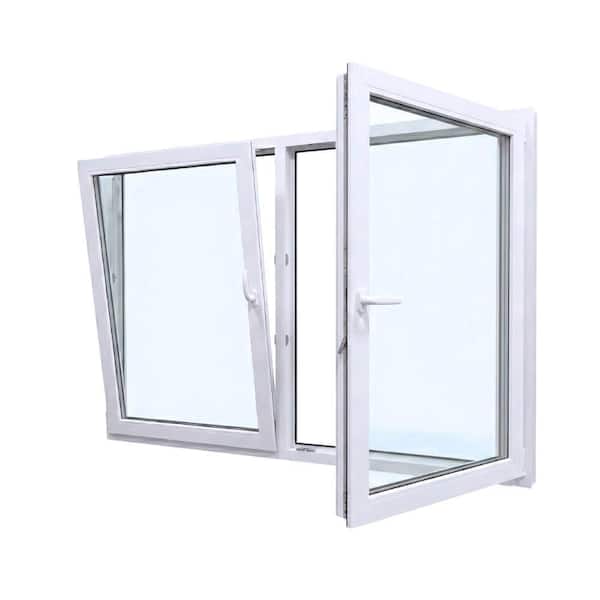 72 in. x 60 in. Elite Triple Pane Euro White Vinyl Double Sash Tilt and Turn Window, LHS/RHS Inward Swing
