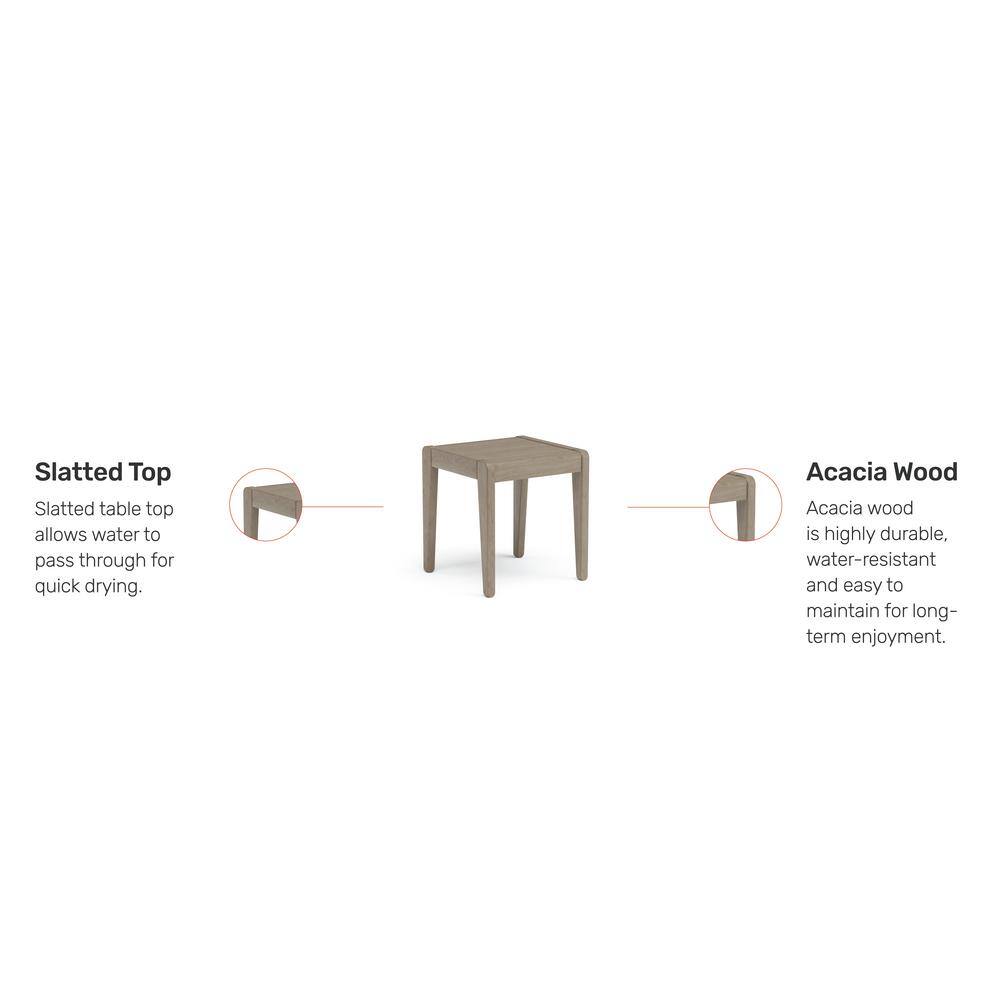 Gray Acacia Wood Outdoor End Table with Slatted Top