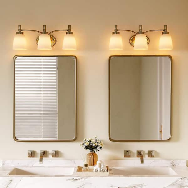 21.7 in. 3-Light Brushed Nickel Bathroom Vanity Light with White Frosted Glass Shade, No Bulbs Included