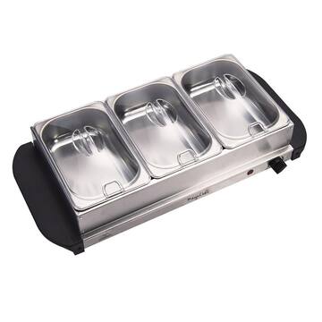 1.5 L Stainless Steel Warming Tray with 3 Crocks