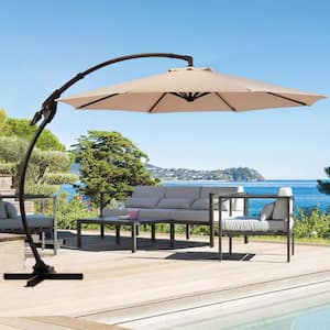 11ft. Aluminum Cantilever Umbrella, Heavy Duty Offset Patio Umbrella with Slope, Champagne