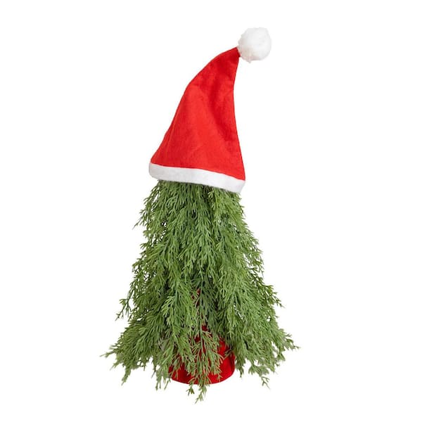 19 in. Artificial Down Swept Christmas Tree with Santa Hat Topper