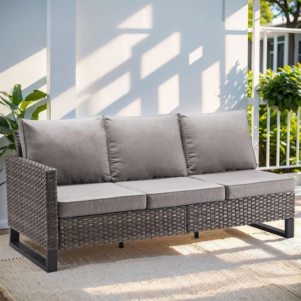 Gymojoy Valenta Gray Wicker Outdoor Sectional with Gray Cushions