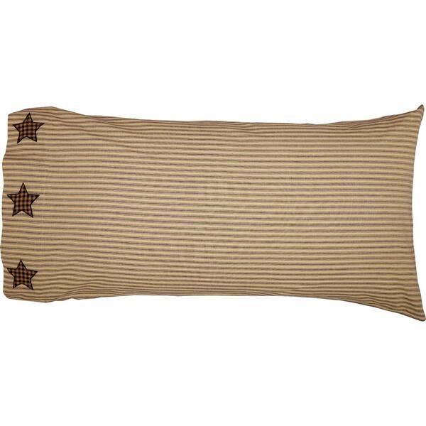 FARMHOUSE STAR Std Pillow Case Set Charcoal Ticking Stripe Applique VHC Brands 