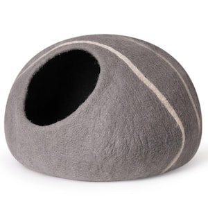 Medium Gray Cat Cave Bed Handmade Wool Cat Bed Cave Cat House with Mouse Toy