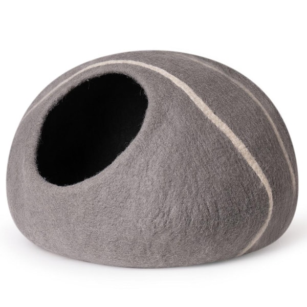 Amucolo Medium Gray Cat Cave Bed Handmade Wool Cat Bed Cave Cat House with Mouse Toy