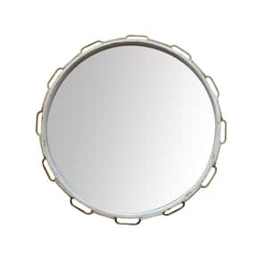 25.625 in. W x 25.625 in. H Round Metal Chain Link Framed Distressed White and Gold Wall Mirror