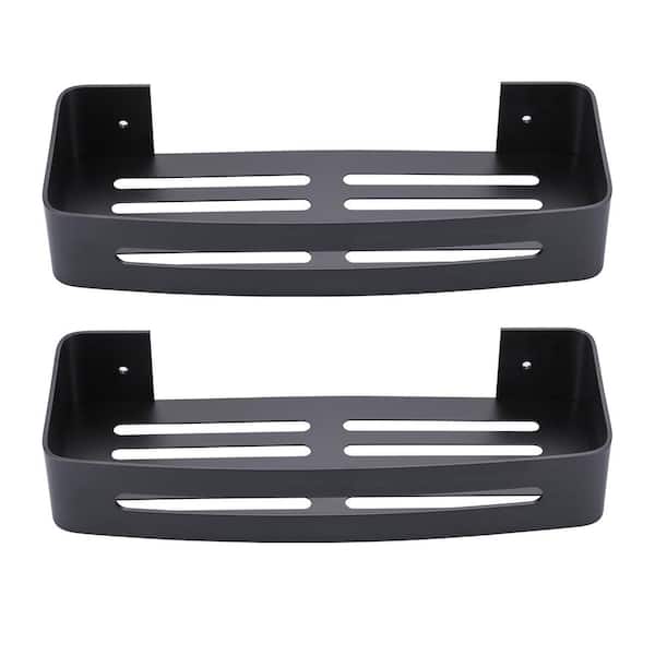 WOWOW 5 in. W x 2 in. H x 13 in. D Stainless Steel Rectangular Bathroom Shower Shelves in Black 2-Pieces