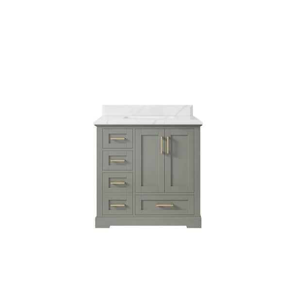 Willow Collections Boston 36 in. W x 22 in. D x 36 in. H Single Sink Bath Vanity Center in Evergreen with 1.5 in. Calacatta Quartz Top