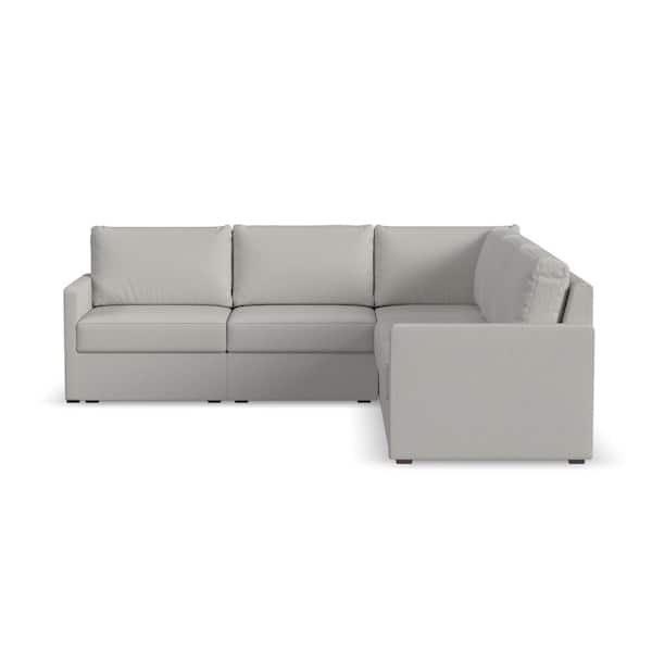 FLEXSTEEL Flex 102 in. W Straight Arm 5 PC Polyester Performance Fabric Modular Sectional Sofa Frost Light Gray