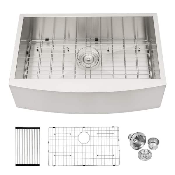 cadeninc 18 Gauge Stainless Steel Farmhouse Sink 33 in. Single Bowl Apron Front Kitchen Sink with Grid and Strainer
