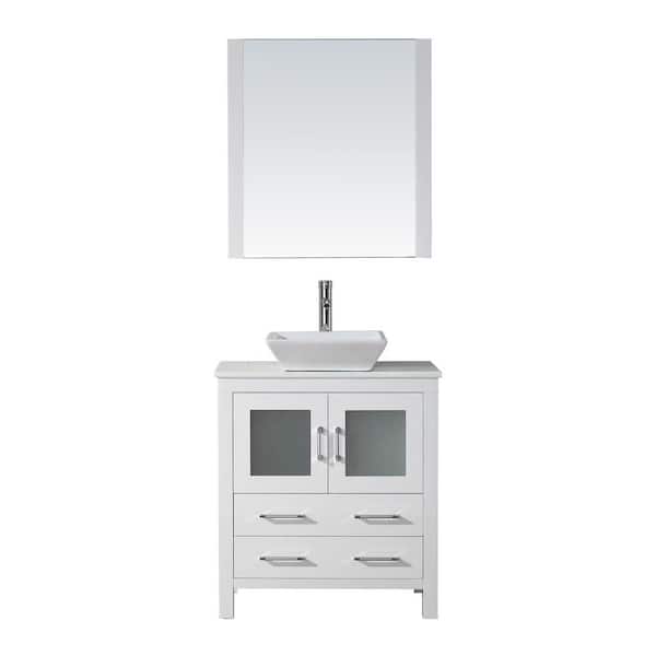 Virtu USA Dior 31 in. W Bath Vanity in White with Stone Vanity Top in White with Square Basin and Mirror