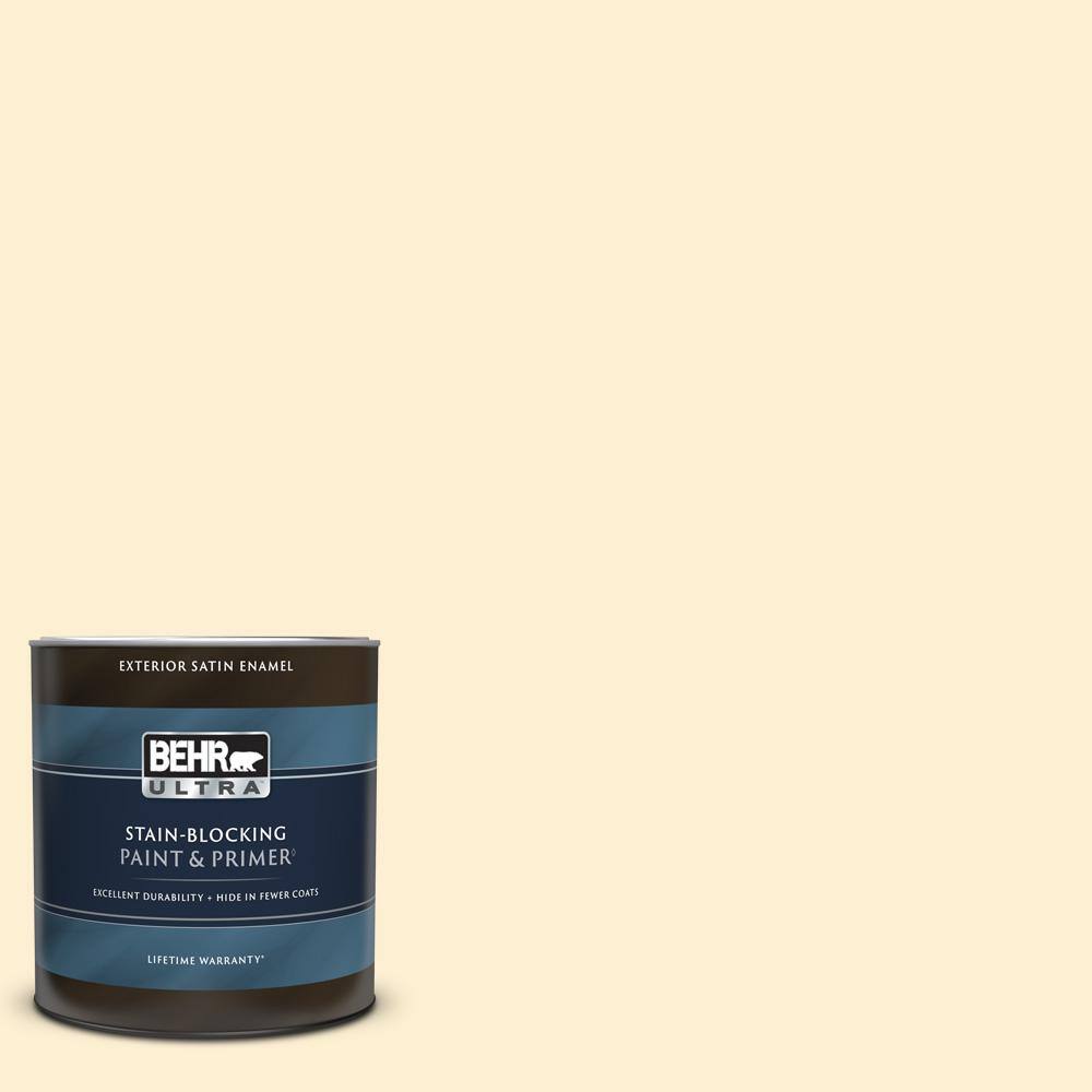BEHR ULTRA 1 qt. #YL-W03 Honied White Satin Enamel Exterior Paint ...