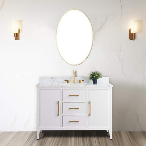 Vanity Art 48 in. W x 22 in. D x 34 in. H Single Sink Bathroom Vanity Cabinet in White with Engineered Marble Top