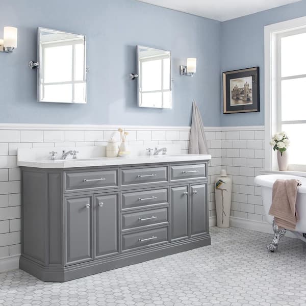 Palace 72 in. W x 22 in. D x 34 in. H Double Sink Bath Vanity in Cashmere Grey with Carrara White Quartz Top