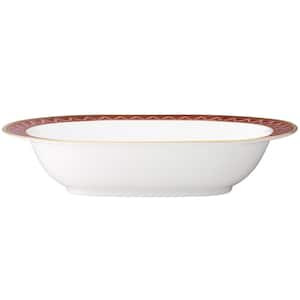 24 oz. Crochet White and Deep Red, Bone China Oval Vegetable Bowl