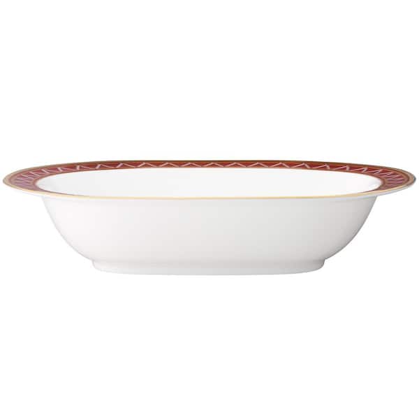 Noritake 24 oz. Crochet White and Deep Red, Bone China Oval Vegetable Bowl