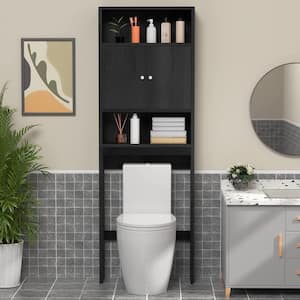 Anky 24.8 in. W x 76.4 in. H x 7.9 in. D Black Over The Toilet Storage with With Doors