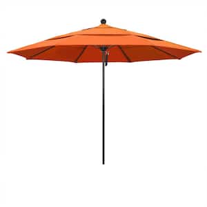 11 ft. Black Aluminum Commercial Market Patio Umbrella with Fiberglass Ribs and Pulley Lift in Tangerine Sunbrella