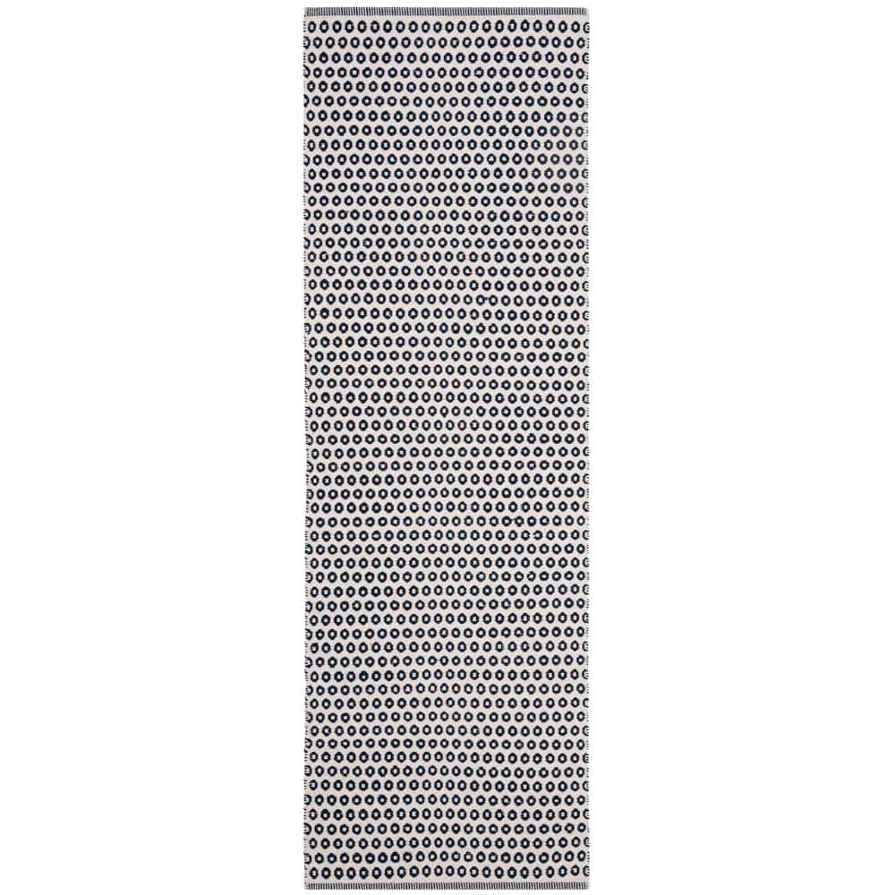 Navy & Ivory Hand-Woven Wool-Cotton Blend Runner Rug - 2'3" x 7'