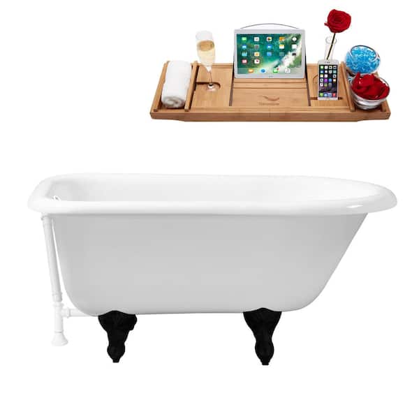 Streamline 48 in. x 30 in. Cast Iron Clawfoot Soaking Bathtub in Glossy White with Matte Black Clawfeet and Glossy White Drain