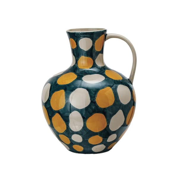 128 fl. oz. Multicolor Hand-Painted Stoneware Pitcher with Wax Relief Dots