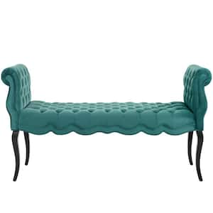 Adelia Teal Chesterfield Style Button Tufted Performance Velvet Bench
