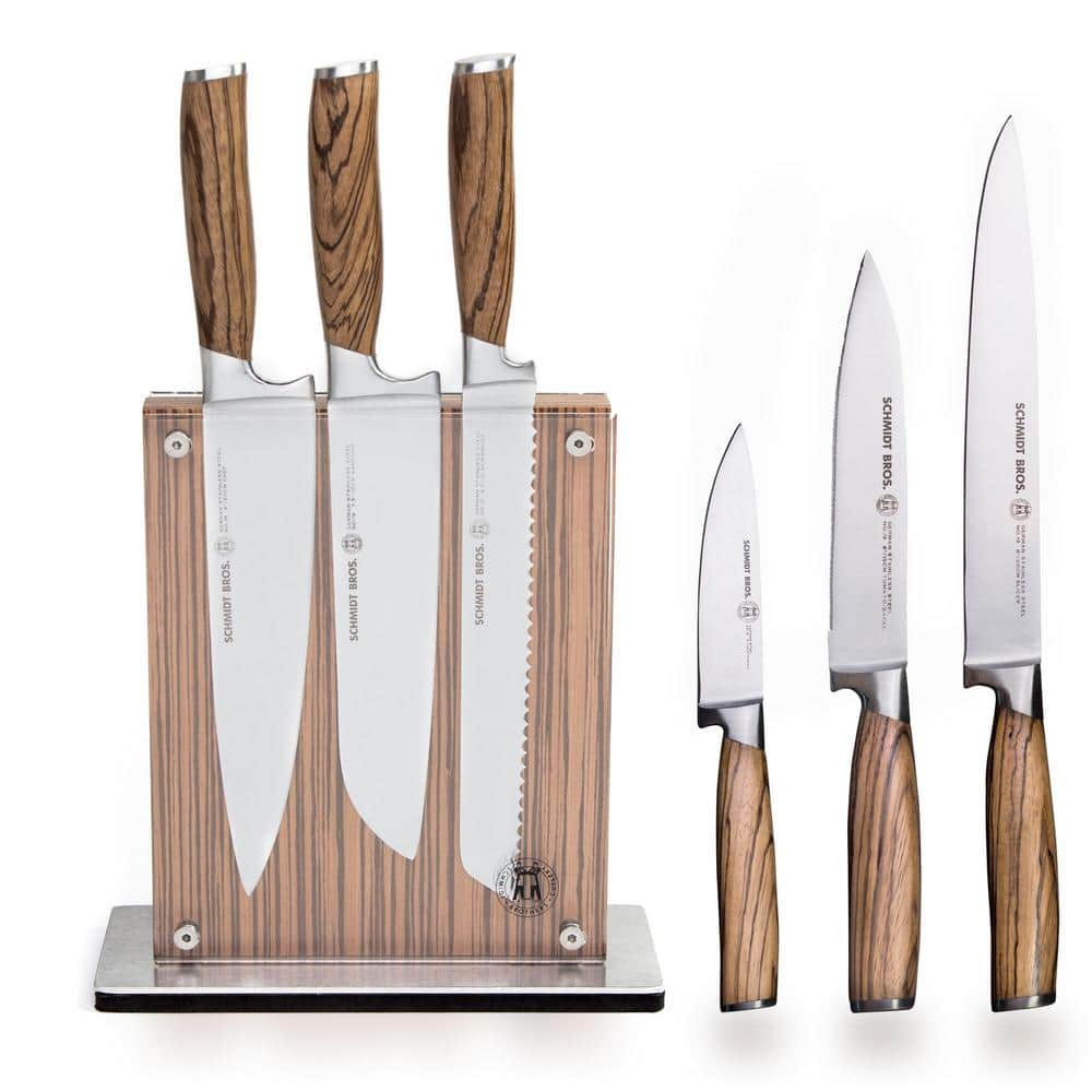 Schmidt Brothers Cutlery Brass & Walnut, 6-piece Knife Block Set