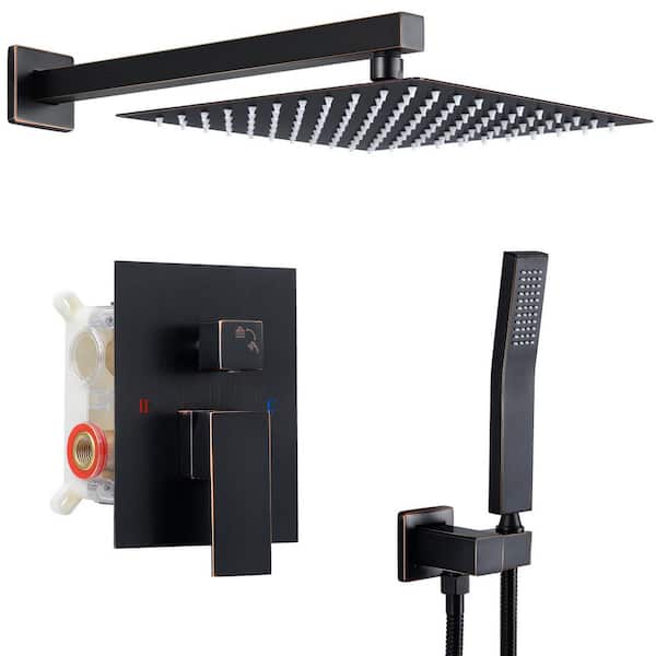 Single Handle 2-Spray Square Shower Faucet Bathroom Shower Combo Set 2.5 GPM with Adjustable Heads in Oil Rubbed Bronze