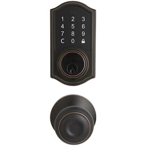 Aged Bronze Castle Electronic Single Cylinder Neo Touch Deadbolt with Hartford Knob Combo Pack