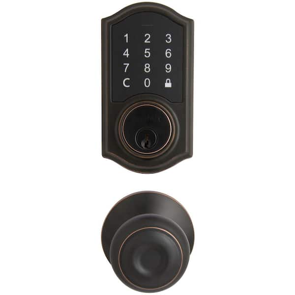 Defiant Aged Bronze Castle Electronic Single Cylinder Neo Touch Deadbolt with Hartford Knob Combo Pack