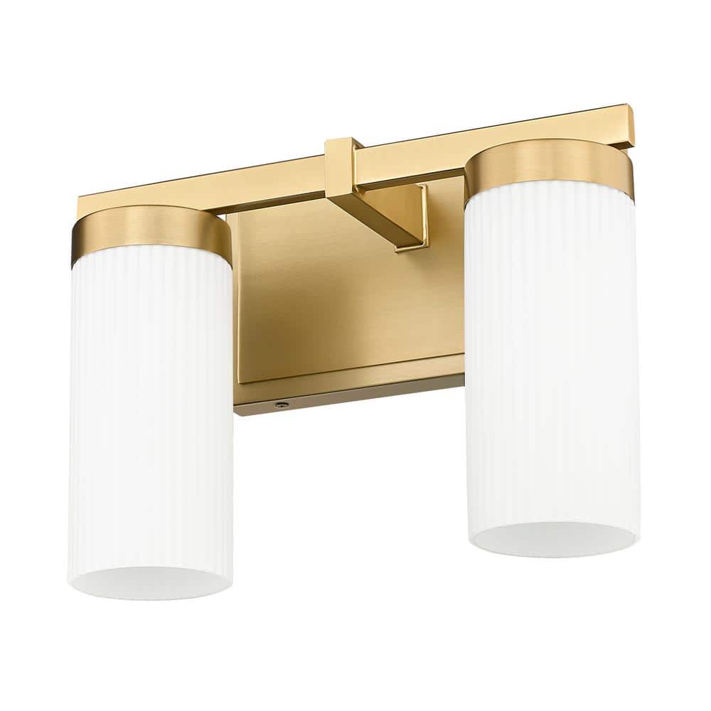 Modern Gold Vanity Light with Frosted White Glass Cylinders