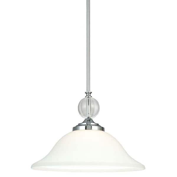 Generation Lighting Englehorn 1-Light Chrome Pendant with Etched Glass Painted White Inside
