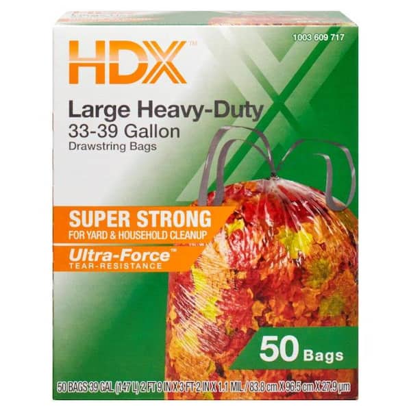 HDX 39 Gal. Clear Flex Drawstring Trash Bags (50-Count) - For Outdoor, Yard Waste and Industrial